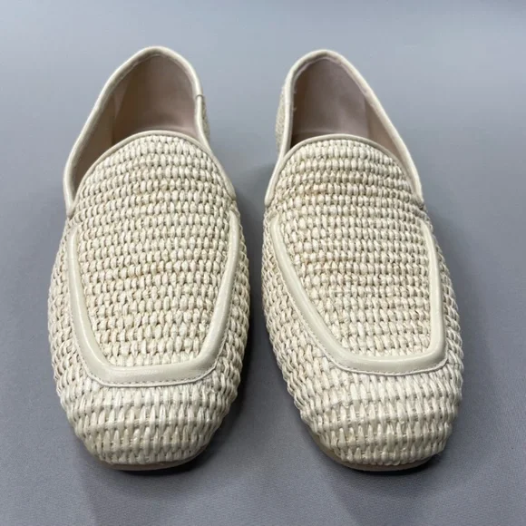 NEW Stewart Weitzman Shoes Womens 7 cream woven Thea loafer slip on designer - Picture 4 of 14